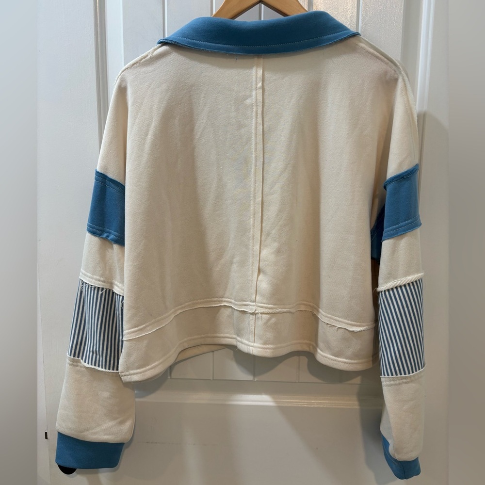 Altar'd State Blake Striped Polo Cropped Pullover Long Sleeve Size Large - Picture 4 of 7